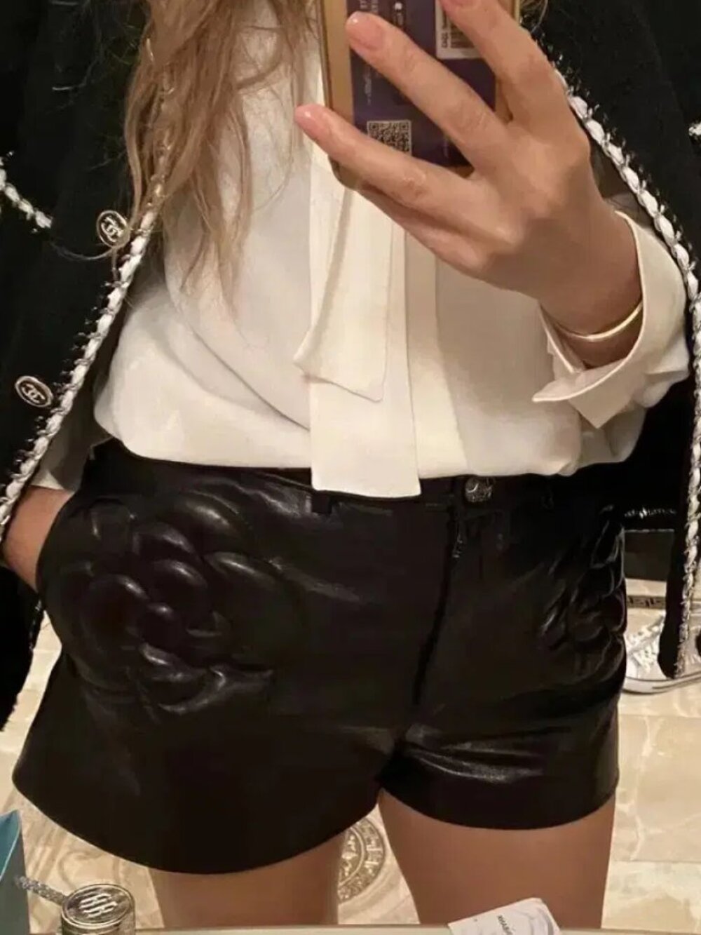 Chanel Camellia Leather Short 36